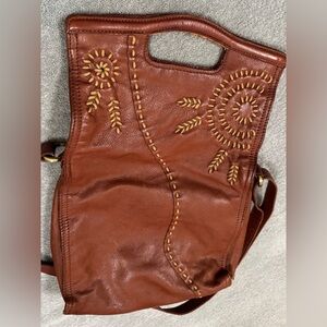 Brown Leather Embroidered Women's Bag